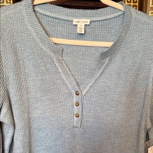 Tribal Light Blue Waffle Knit Henley Top
